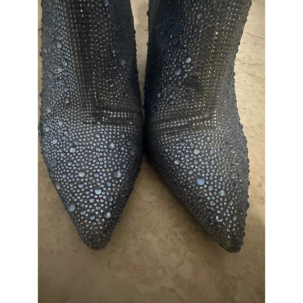 Betsey Johnson Cady Rhinestone Blue Ankle Boots Block Heel Pointed Toe Size 8